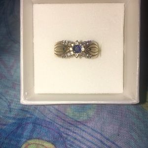 10k Solid blue sapphire and diamond ring